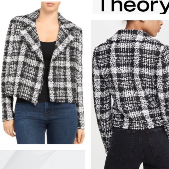 Theory Black & White Moto Jacket Sz 4 - Picture 5 of 8